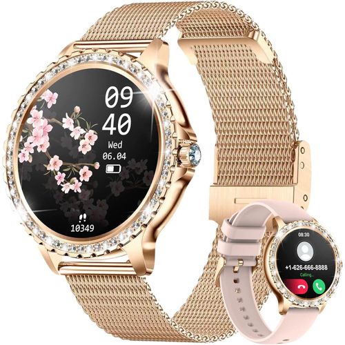 Smartwatch Damen mit Telefonfunktion, 1.32" Diamant Fitnessuhr Damen für IOS Android mit Menstruationszyklus, Smart Watch Armbanduhr