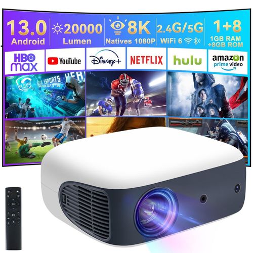 1080P Projektor mit Auto Keystone,Full HD Heimkino Erlebnis,Unterstützt bis zu 4K & 8K Dekodierung,Netflix & Amazon Video Unterstützung,500 ANSI Lumen