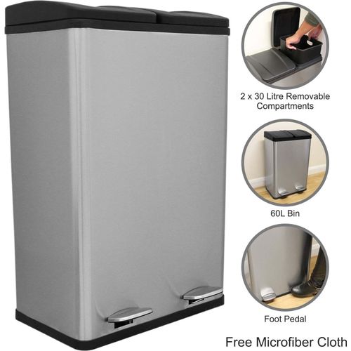 Doppel Tretmülleimer Edelstahl 60 L Mülltrennsystem Mülleimer Abfalleimer Duo