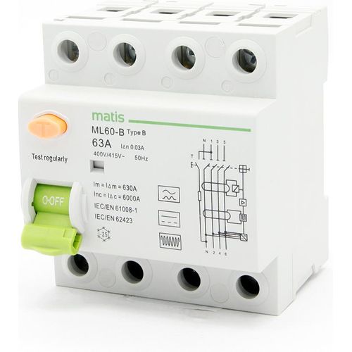 Matis FI Schutzschalter Typ B allstromsensitiv 30mA/63A 4-Pol Intertek