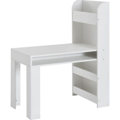 Kinderschreibtisch Weiß 90x50x110 cm Maltisch Kinderzimmer mit Regal | Kindertisch Modern | Schülerschreibtisch mit Stauraum | Schultisch Schmal