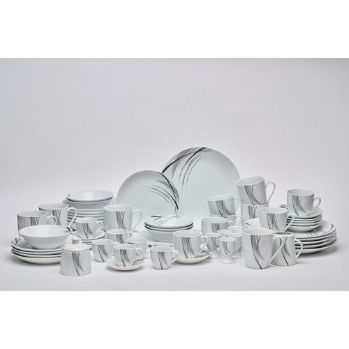 Novel Kombiservice Roma, Grau, Schwarz, Weiß, Keramik, 62-teilig, Streifen, 190 ml,190 ml,220 ml,270 ml,90 ml,420 ml,430 ml, Lfgb, lebensmittelecht, Essen & Trinken, Geschirr, Geschirr-Sets, Kombiservice