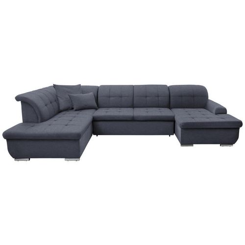 Cantus Wohnlandschaft, Grau, Textil, Uni, 5-Sitzer, Ottomane links, U-Form, 342x208 cm, Made in EU, seitenverkehrt erhältlich, Hocker Rücken echt, Wohnzimmer, Sofas & Couches, Wohnlandschaften, Wohnlandschaften in U-Form