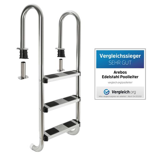 AREBOS Poolleiter Edelstahl | 3 Stufen | 2 Montagemöglichkeiten | Silber
