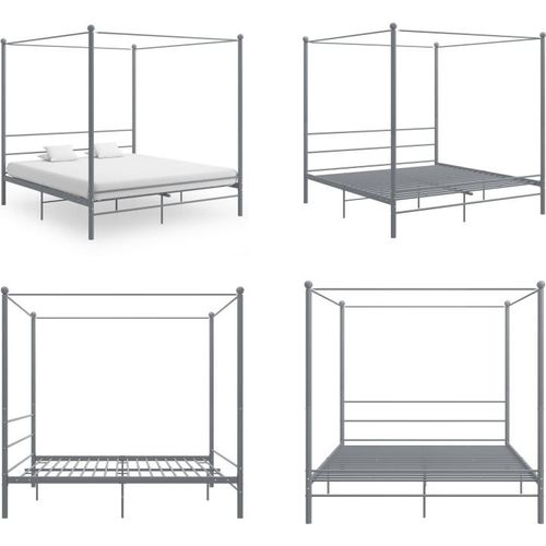 vidaXL Himmelbett Grau Metall 200x200 cm - Bettrahmen - Metall-Bettrahmen - Bett - Betten