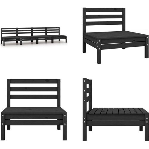 vidaXL Garten Mittelsofas 4 Stk. Schwarz Massivholz Kiefer - Mittelsofa - Mittelsofas - Holz-Mittelsofa - Holz-Mittelsofas