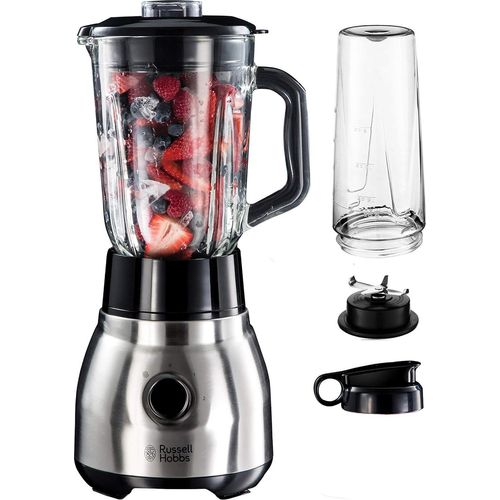 Russell Hobbs Standmixer 2-in-1 [1,5l Glasbehälter Mixer & 0,6l Mini Smoothie Maker -To-Go-Trinkflasche inkl. Deckel] Spülmaschinenfest,