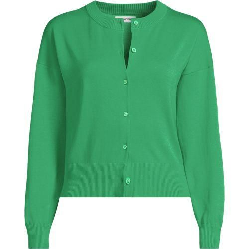 Kurzer Feinstrick-Cardigan aus Baumwolle, Damen,  Grün, Baumwolle, by Lands' End