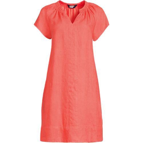 Leinenkleid mit Smok-Ausschnitt, Damen,  Orange, Leinen, by Lands' End