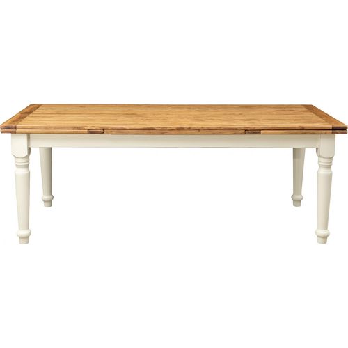 Esstisch ausziehbar massiv 220x100x80 cm, Massivholz tische, Esstisch landhausstil, Weiß/Holz