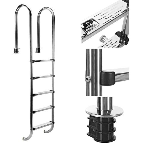 Edelstahl Poolleiter Schwimmbad Leiter Einbauleiter Hochbeckenleiter 5-stufig