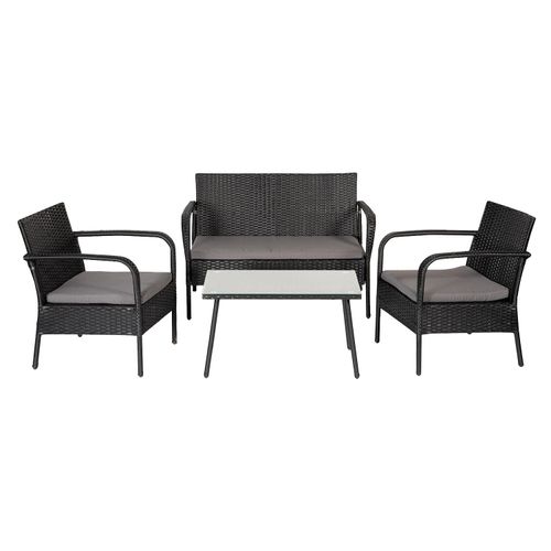 Gartenmöbel LIPARI aus schwarzem Harzgeflecht, 4 Sitze - graue Kissen