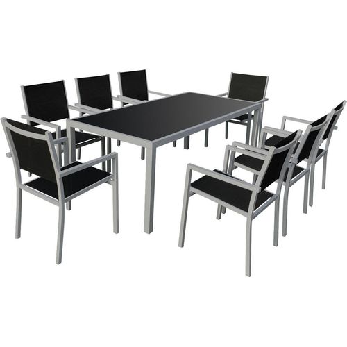 Gartenmöbel BARI aus schwarzem Textilene 8-Sitzer - Aluminium grau