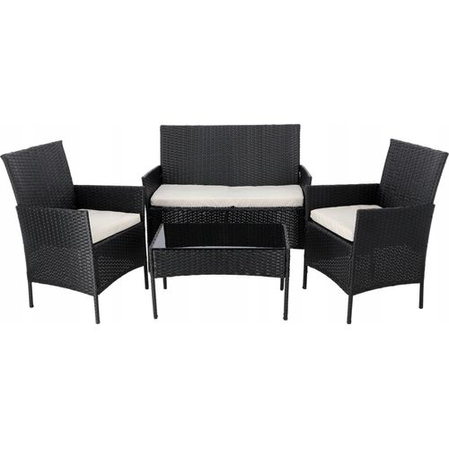 ZUM VERKAUF: Gartenmöbel-Set, 4-teilig, Sofa, 2 Sessel, Tisch, schwarz, Technorattan.