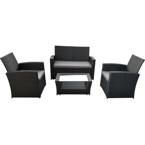 Gartenmöbel COMINO aus schwarzem Harzgeflecht, 4 Sitze - graue Kissen