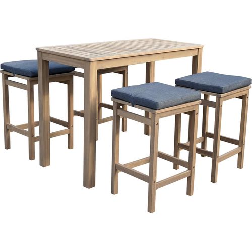 Stehimbiss ARUBA aus Akazienholz 4 Plätze - graue Kissen