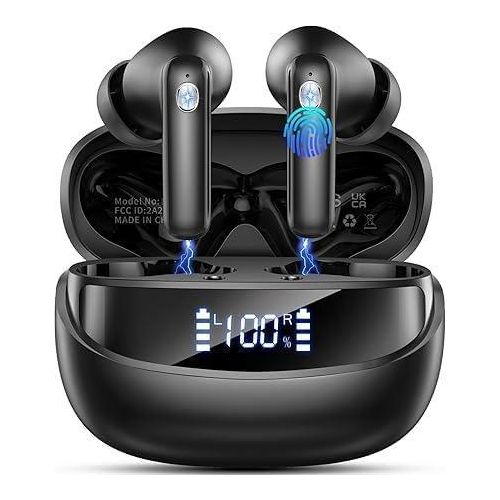 In-Ear-Kopfhörer Kabellos Bluetooth 5.4 HiFi Stereo mit ENC Noise Cancelling Mic, 50 Std Spielzeit Kabellose Kopfhörer mit IP7 Wasserdicht LED-Anzeige