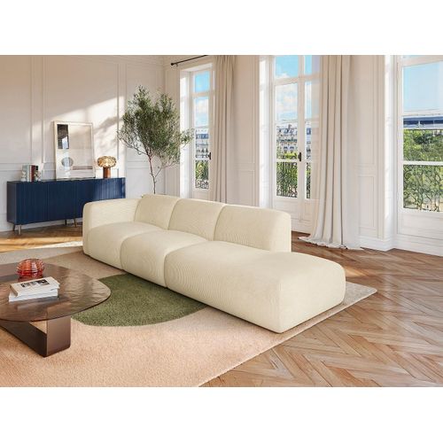 Großes 5-sitziges Sofa mit linker Armlehne und Velours in gebrochenem Weiß - POGNI by Maison Céphy