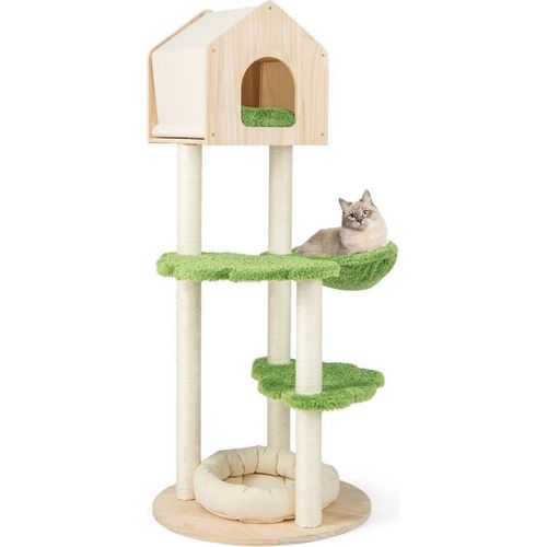 139 cm Katzenbaum mit Sisal-Kratzpfosten & Springplattformen & Liegeplatz & Hängematte