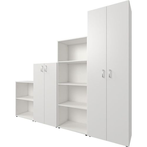 Multi-Kombi Regalkombi Schrankkombi Bürokombi Kombischrank Treppe "Trio 2345" Weiß