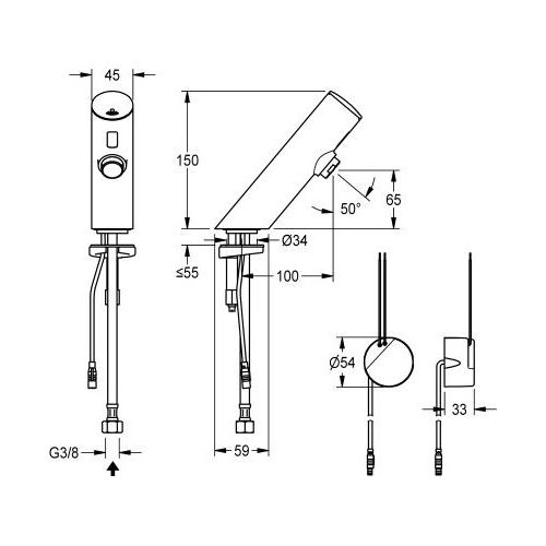F3E Standventil DN 15 für Waschanlagen F3EV1003 / F3EV1008 KWC F3 mit Wandeinbau-Netzteil, Variante:Durchflussmengenregler 6L/min