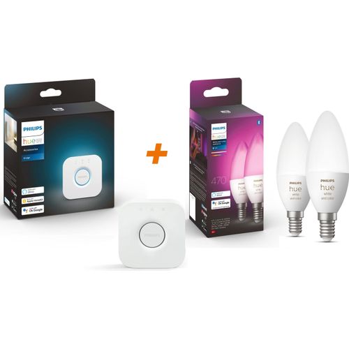 Philips Hue Starter Set Hue-Bridge + Hue LED E14 Leuchtmittel