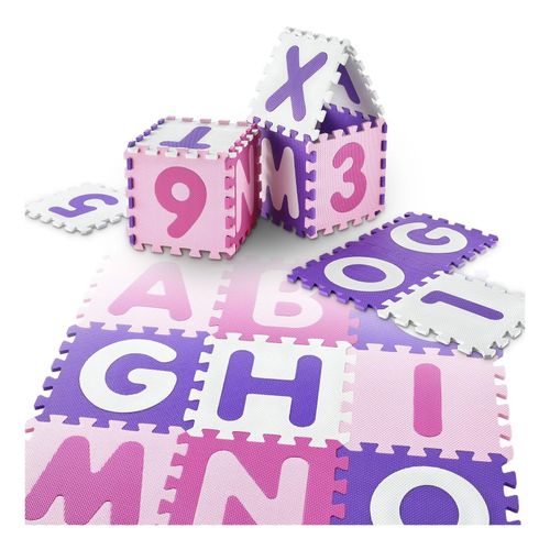 Juskys Kinder Puzzlematte Juna 36 Teile mit Buchstaben & Zahlen - rutschfest – rosa für Mädchen