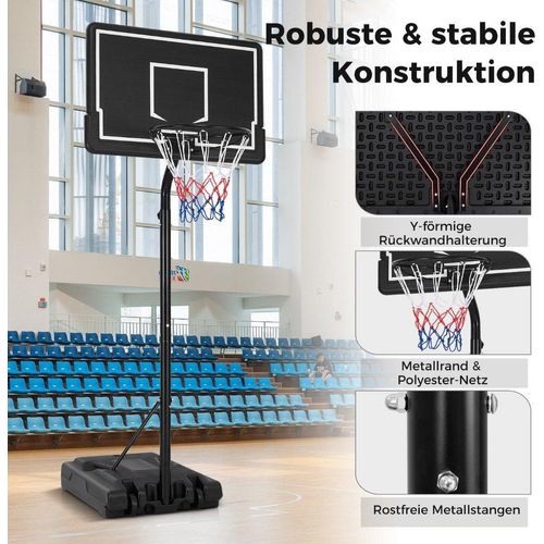Basketballkorb Outdoor Basketballständer 210-260 cm höhenverstellbar auf Rädern Schwarz