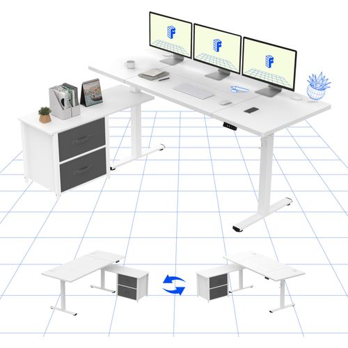 FLEXISPOT Höhenverstellbarer Schreibtisch 160 x 70 cm elektrisch höhenverstellbar L-förmig mit Schubladen&Stauraum umkehrbar Steh-Sitz Tisch weiß