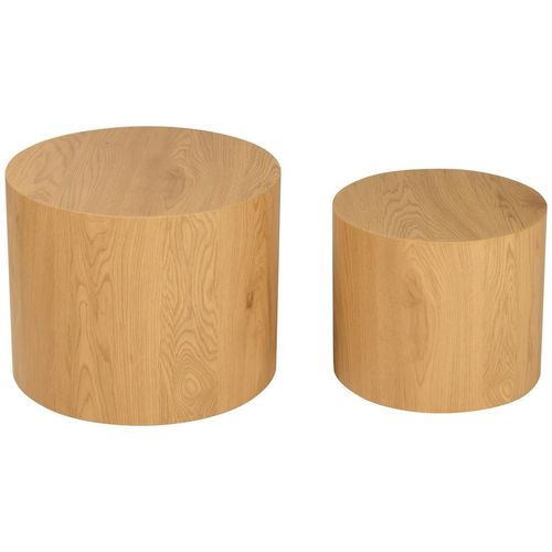 Carryhome Beistelltischset , Eiche , Holzwerkstoff , 2-teilig , rund , Sockel , 38-48x32-38x38-48 cm , Wohnzimmer, Wohnzimmertische, Satztische