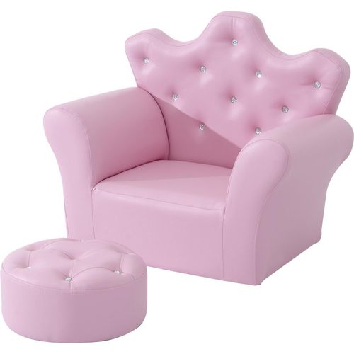 Kindersofa mit Ottomane, Kindercouch Prinzessinnen Kindercouch Mini Couch für Kuschelecke, Kinderzimmer, Spielzimmer, Schlafzimmer, Rosa