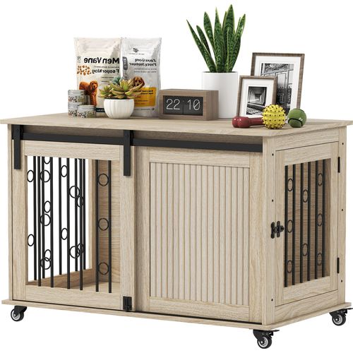 Hundebox auf R?dern. Schiebet¹r. 100 x 56 x 65 cm. Holz. Stahl