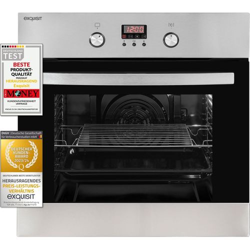 Exquisit EBE 65-1H Einbaubackofen | 58 Liter Backofenvolumen | Heißluft | Timer | versenkbare Knebel | Edelstahl
