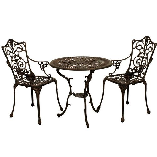 DEGAMO Sitzgruppe Gartenset Bistroset in Jugendstiloptik 3-teilig, Aluguss bronze antik, wetterfest
