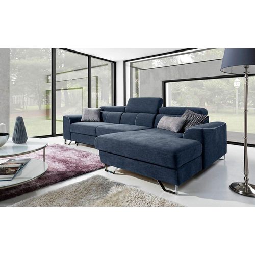 Ecksofa Schlafsofa PAZZO Polyesterstoff Blau Ottomane Rechts