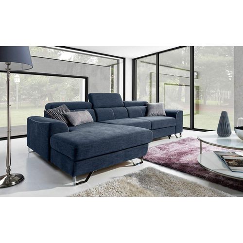 Ecksofa Schlafsofa PAZZO Polyesterstoff Blau Ottomane Links
