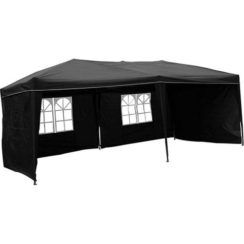 Alu Faltpavillon 6x3x2,5m wasserdicht Polyester 4Seitenteile Pop Up Partyzelt, Farbe:schwarz