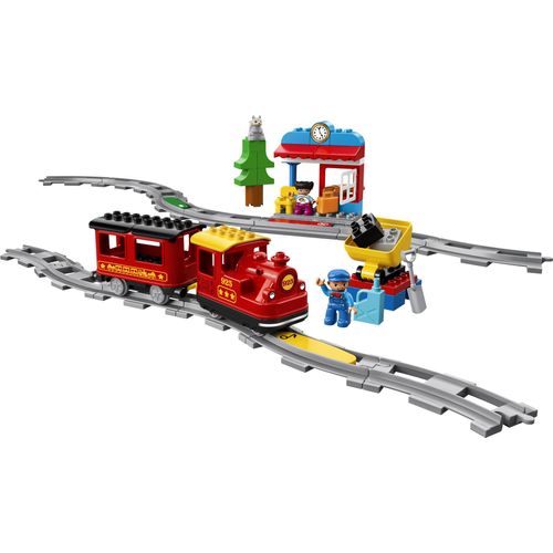 LEGO DUPLO Dampfeisenbahn, Eisenbahn-Spielzeug aus LEGO Steinen mit Tierfigur, Zug-Spielzeug für Jungen und Mädchen, mit Licht & Geräuschen sowie Push-&-Go-Motor, Geschenk für Kinder ab 2 Jahren 10874
