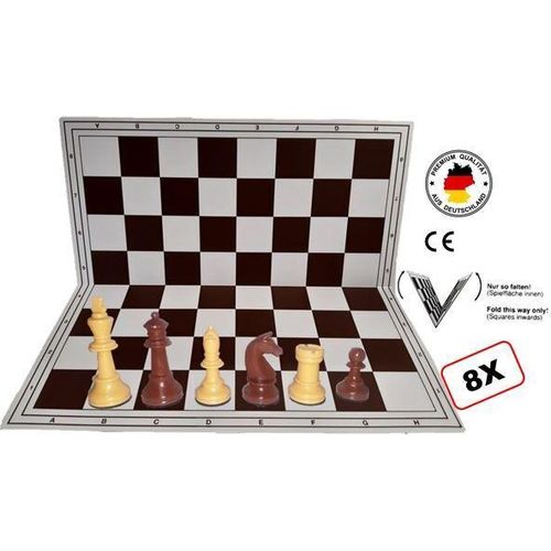 Schach Club Paket XXL "Profi" mit 8 x Schachbrett und 8 x Schachfiguren KH 93 mm, beige-braun, Staunton Form, mit Filzsockel
