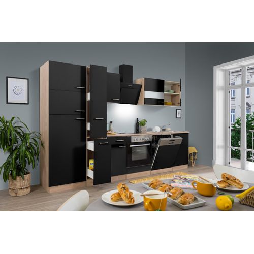 Küche Küchenzeile Küchenblock Einbauküche Eiche Schwarz Merle 310 cm Respekta Image