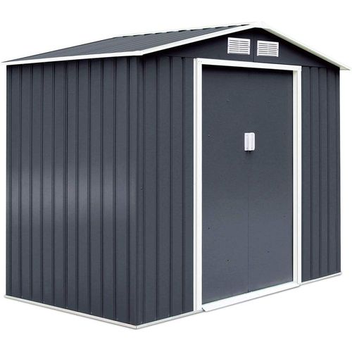 GOPLUS Gerätehaus 2,37, 4,39m³, Geraetehaus Metall, Schuppen Gartenhaus Geraeteschuppen inkl. Metallfundament aus Stahl, Türgröße: 96x152cm