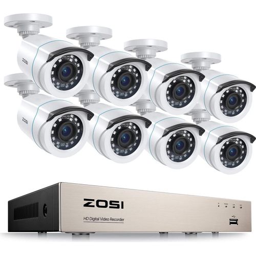 ZOSI 8CH H.265+ Full HD 1080p DVR Überwachungsset mit 8 Außen 2MP Video Überwachungskamera System ohne Festplatte