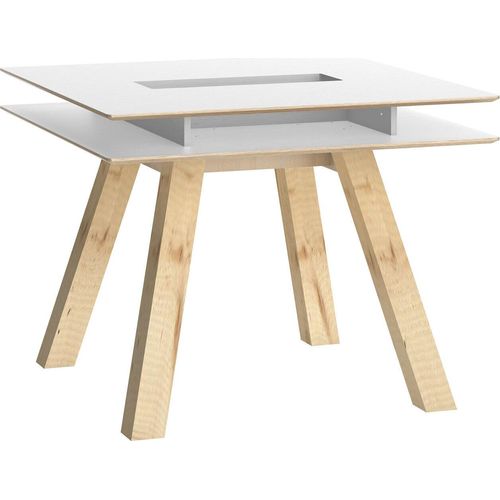 Esstisch Minnea 35, Farbe: Weiß / Eiche - Abmessungen: 100 x 100 cm (B x T)