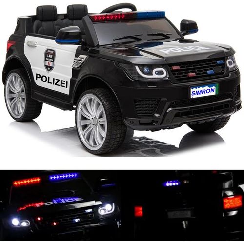 POLIZEI Kinderauto Polizeiauto mit Funkgerät Sirene und Martinshorn Bluetooth Kinderfahrzeug Kinder Elektroauto Gefedert Hilfsrollen