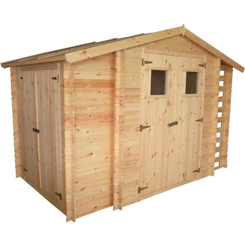 Gerätehütte Eisenstadt - 3,12 x 2,00 Meter aus 19mm Blockbohlen inkl extra Lagerraum und Kaminholzunterstand