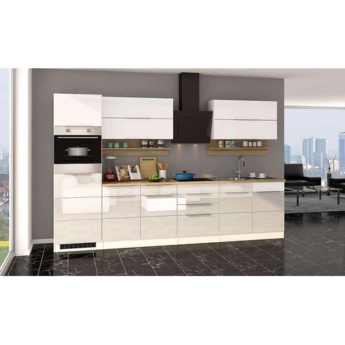 Küchenblock Neapel 320 cm weiß hochglanz ohne Elektrogeräte