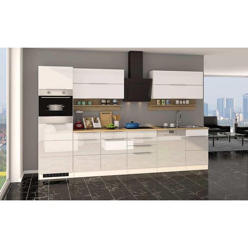 Küchenblock Neapel 330 cm weiß hochglanz ohne Elektrogeräte