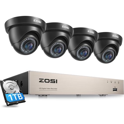 ZOSI 8CH 1080P HD DVR Video Überwachungssystem mit 1TB Festplatte und 4 Außen 2.0MP Dome Überwachungskamera Set