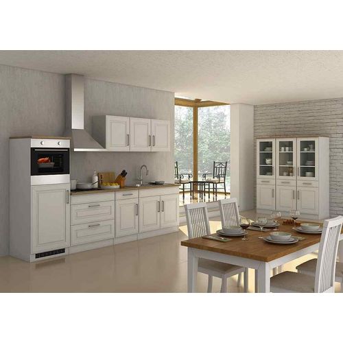 Küchenblock Rom 290 cm im Landhaus Stil weiß matt ohne Elektrogeräte