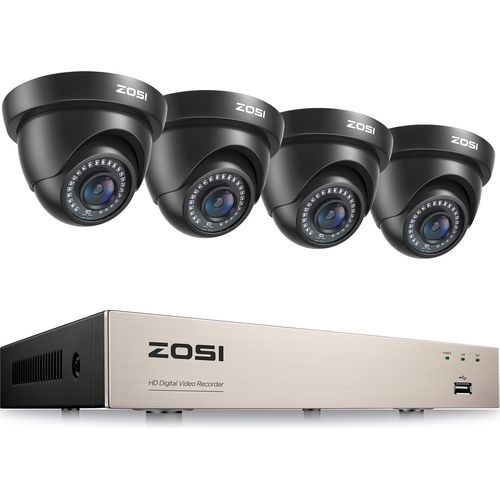 ZOSI FHD Video Überwachungssystem 8CH H.265+ 1080P DVR mit (4) 2MP Außen Dome Überwachungskamera ohne Festplatte